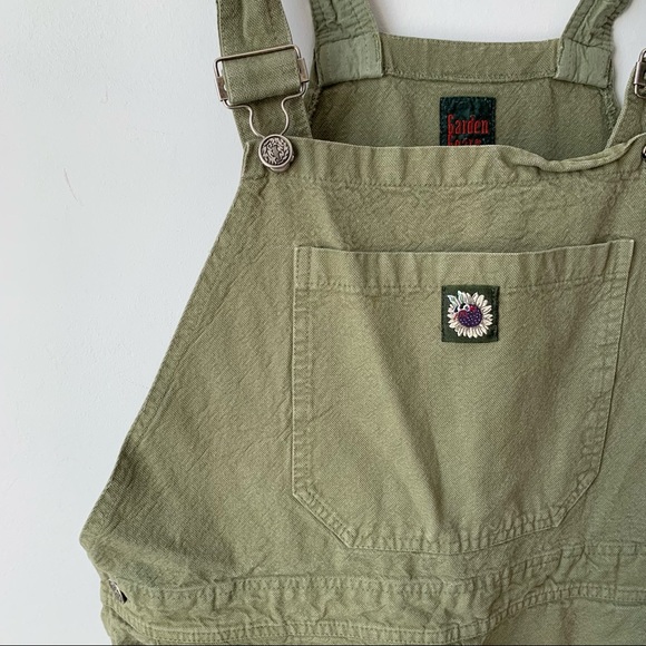 VINTAGE | Floral Embroidered Daisy Oversized Green Denim 100% Cotton Overalls - Picture 7 of 12